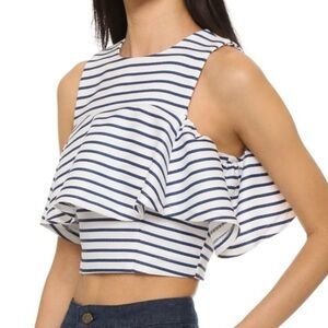 J.O.A. Blue & White Striped Off-Shoulder Crop Top – Matching Coord Set TOP ONLY